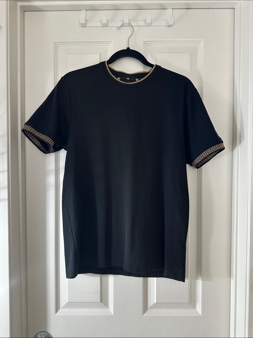 Denim & Flower Black Short Sleeve Tee with Gold Trim